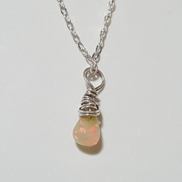 925 Stamped Jewelry - 925 Sterling Silver White Opal Pendant Necklace
